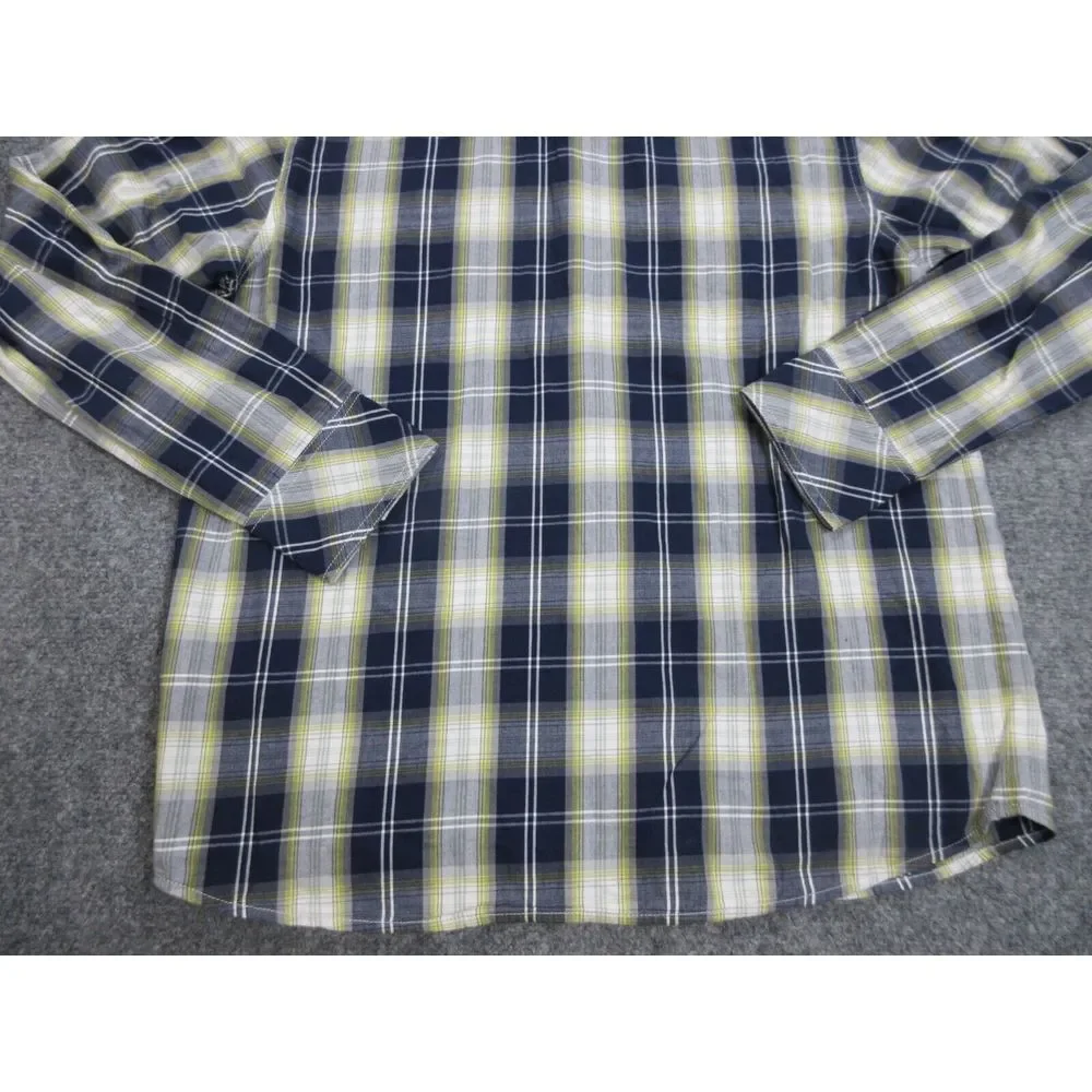 True Religion Shirt Mens Large‎ Blue Plaid Button Up Pearl Snap Western Cowboy